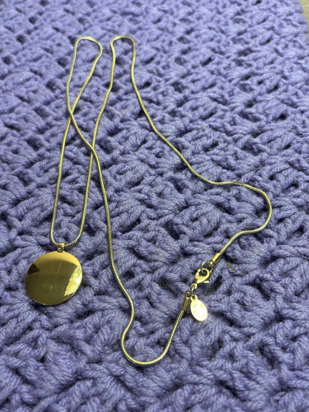 LOFT Goldtone Serpentine Chain Necklace Circle Pendant 36 inches Long Pendant